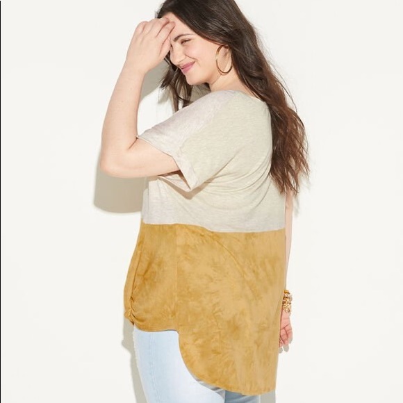 2X Inspired Tan & Mustard Colorblock High-Low Top - Picture 3 of 12